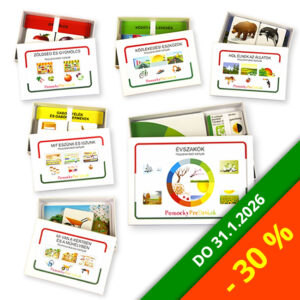 Évszakok + Hol élnek az állatok + Mit eszünk és iszunk + Zöldség és gyümölcs + Közlekedési eszközök + Mi van a kertben és a műhelyben | Balík 6 učebných pomôcok pre MŠ a ZŠ s VJM so zľavou 30%