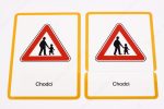 Dopravné značky - kontrolná karta, karta s dopravnou značkou a karta s názvom dopravnej značky