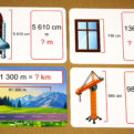 Premena dĺžkových jednotiek | Veľké karty (líce kariet s príkladmi s ilustráciou)