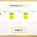 Premena jednotiek objemu (veľké karty) | 28 veľkých kariet A3 na znázornenie príkladu na premenu jednotiek objemu