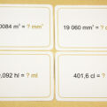 Premena jednotiek objemu (99 veľkých kariet) | 62 autokorekčných kariet A5 s príkladmi na premenu jednotiek objemu